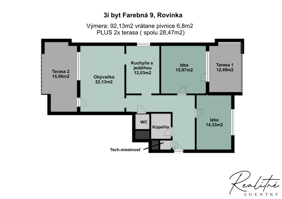 Veľkometrážny 3i byt s 2 terasami aj gar. státiami, SC - Rovinka